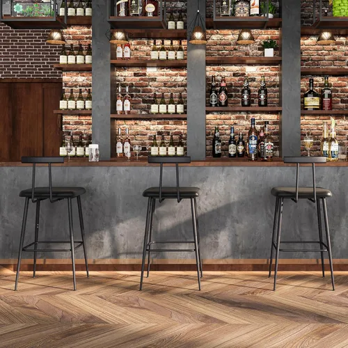 Vista 7 de Juego de 2 taburetes de bar, taburetes altos con respaldo y reposapiés, taburetes de bar a altura de mostrador, taburetes de bar industriales