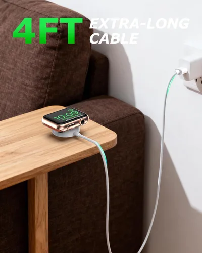 Vista 5 de Paquete de 2 cargadores para Apple Watch de carga rápida, cargador rápido de 5 W, cable de carga USB C magnético esencial de viaje de 4 pies hecho
