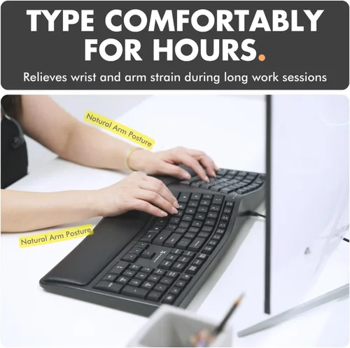 Vista 2 de Teclado Ergonómico con Cable X9 con Reposamuñecas Acolchado - Escribe Cómodamente por Más Tiempo - Teclado Dividido con Cable USB para Laptop, PC