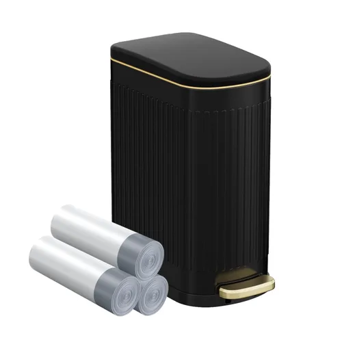 Vista 10 de KSSKSS Cubo de basura delgado para baño de 2.6 galones con tapa de cierre suave, cubo de basura de acero inoxidable de 10 litros con cubo de forro