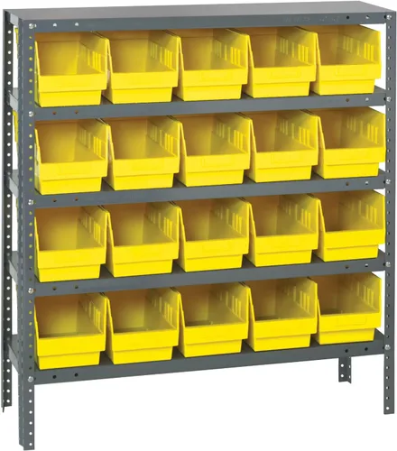 Vista 214 de Quantum QSBU-245BK Heavy Duty Shelving Unit with (7) Shelves and (24) QUS245 Black Bins for Garage Warehouse Storage Distribution 400 lb Load