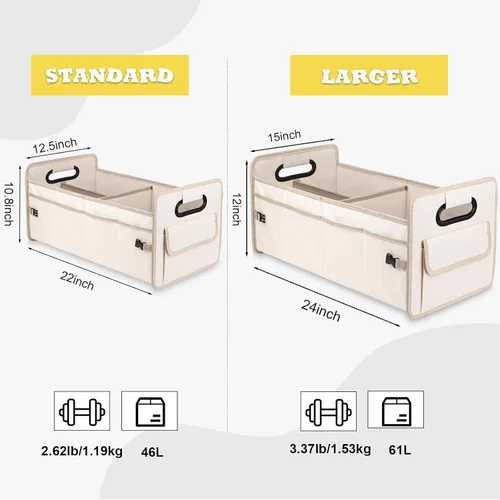 Vista 3 de JiatuA - Organizador para maletero de vehículo, caja de almacenamiento plegable con múltiples compartimentos; accesorio ajustable para automóvil