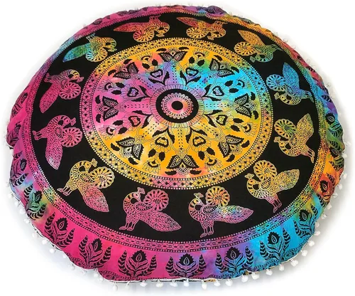 Vista 40 de CRAFT KALA Funda de cojín redonda grande de 32 pulgadas para el suelo bohemio, funda de puf boho, funda de cojín de mandala para meditación, cojines