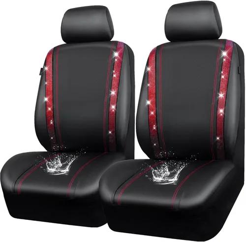 Vista 26 de CAR PASS - Juego de fundas de asiento para auto, cuero sintético impermeable con diamantes de imitación brillantes, para interior, universal, tiras