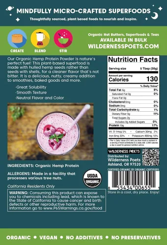Vista 2 de Wilderness Poets, Proteína orgánica de cáñamo en polvo, 32 onzas - 2 libras