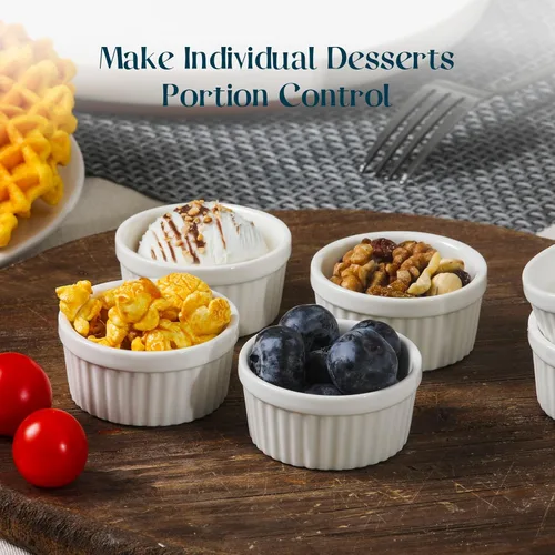 Vista 7 de DOWAN Cuencos para inmersión de 1.5 onzas, mini ramequines, pequeños platos de porcelana Ramekin, tazas de postre pequeños cuencos para condimentos