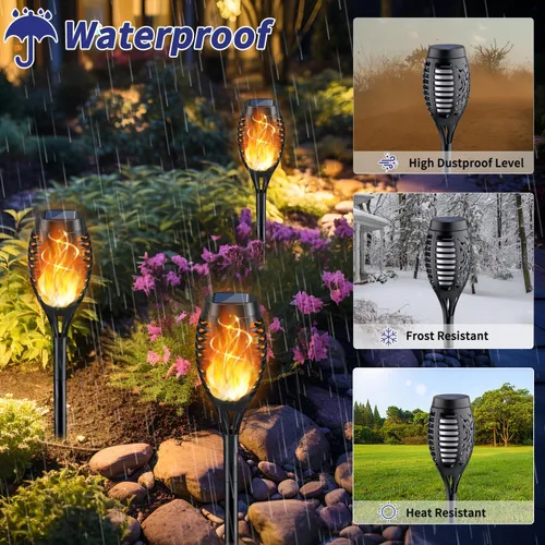 Vista 4 de KYEKIO Linterna solar con llama parpadeante, paquete de 12 luces solares para exteriores, luces solares de jardín impermeables para exteriores