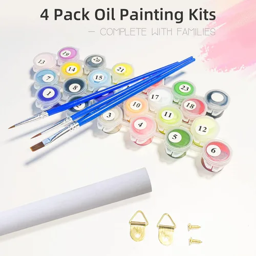 Vista 8 de Cskunxia 4 Pack Paint by Number DIY Acrylic Painting Paint by Number Kit Canvas Oil Paint by Numbers for Adults Kids with Paint Brushes for Home