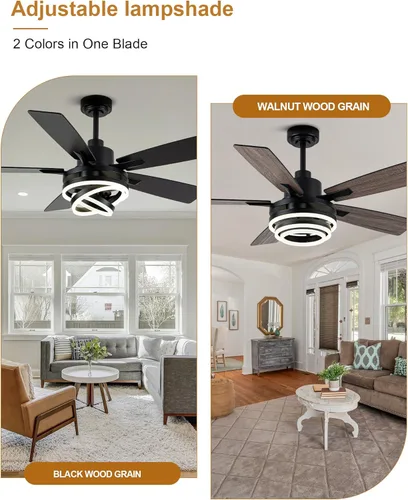 Vista 2 de Ventilador de araña de 52" con luces, ventilador de techo moderno negro con motor CC reversible para interiores, ventilador de techo