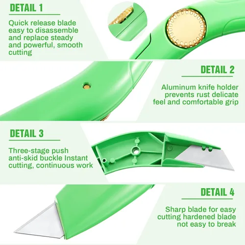 Vista 4 de WILLBOND 1 pieza Navajas para techo Cuchillo de hoja fija para techo, cuchillo utilitario resistente para yeso, vinilo, corte de alfombra
