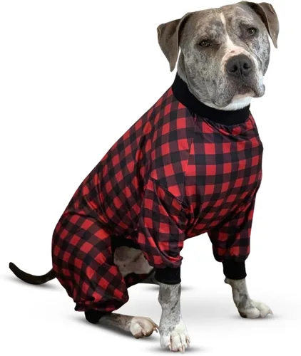 Vista 14 de Tooth & Honey Pit Bull - Pijama para perro con estampado de vaca, luna y estrella, con cobertura completa, pijama ligera para perros grandes