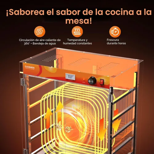 Vista 5 de CAMMOO 133Qt 5-niveles 900W calentador de alimentos comercial con elemento calefactor de acero inoxidable azulado 304, puerta de vidrio doble