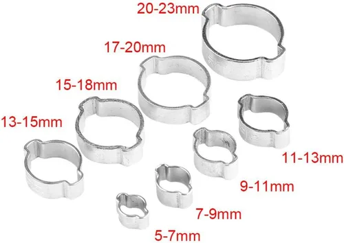 Vista 6 de 10 abrazaderas de manguera de oreja dobles de acero inoxidable chapado en zinc, clips O de 2 orejas, abrazadera de manguera de goma de silicona