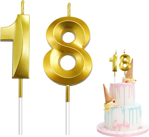 Vista 10 de Velas de cumpleaños para pasteles, velas de cumpleaños número 1 doradas, velas de números de feliz cumpleaños, velas de números para decoración