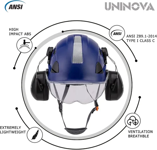 Vista 2 de Casco de protección para los oídos y visera ANSI Z89.1 con ventilación ABS forestal, arborista, árbol, construcción, construcción, protección