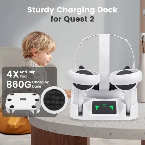 Vista 6 de Charging Dock for OculusMeta Quest 2, Compact Charging Station for VR Headset Controllers Magenetic Charging Stand, with LED Display, 2 Rechargeable