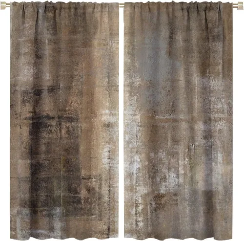 Vista 19 de Cortinas rústicas occidentales marrones con patrón de cornamenta para puerta, con bolsillo para barra, cortinas de ventana para dormitorio, sala