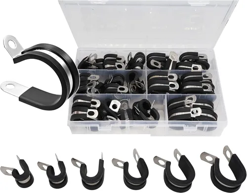 Vista 2 de 20 abrazaderas de cable de 3/4 pulgadas (0.709 in) abrazaderas de alambre de goma de acero inoxidable acolchadas abrazaderas aislantes