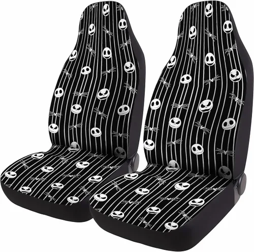 Vista 59 de GENANY Horror Nightmare Skellington - 2 fundas de asiento delantero para automóvil, camión, SUV, regalos de Navidad, funda de asiento de cubo