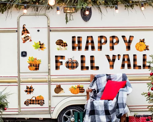 Vista 5 de Whaline 23 calcomanías magnéticas a cuadros para decoración de garaje de otoño, hojas de arce, calabaza, puerta de garaje, calcomanías coloridas