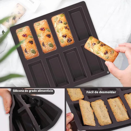 Vista 6 de Webake Financier - Molde de silicona para magdalenas de 8 cavidades, molde antiadherente para galletas, galletas, utensilios para hornear al horno