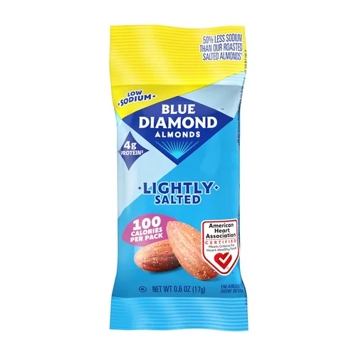 Vista 4 de Almendras Blue Diamond bajas en sodio ligeramente saladas, paquetes de 100 calorías, 0.6 onzas (paquete de 32)