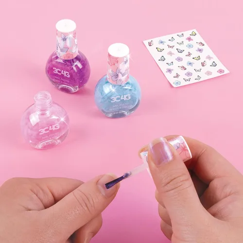 Vista 3 de Make It Real - Juego de 3 esmaltes de uñas con diseño de mariposa 3C4G para niñas, a base de agua, sin perfume, no tóxico, kit de esmalte de uñas