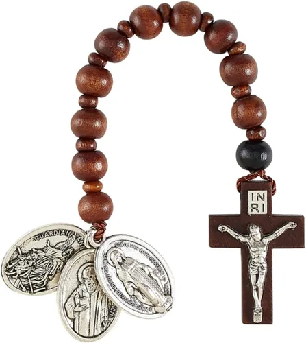 Vista 4 de Needzo Rosario devocional de bolsillo totalmente surtido, 6 1/2 pulgadas, paquete de 2, Madera Aleación de zinc Madera Cordón Aleación de zinc