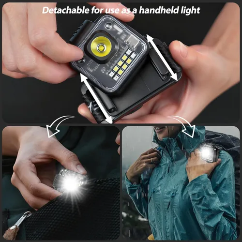Vista 5 de Linterna frontal recargable, paquete de 4, 3000 lúmenes, linterna frontal brillante ultraligera, linterna LED portátil desmontable con clip, 5 modos