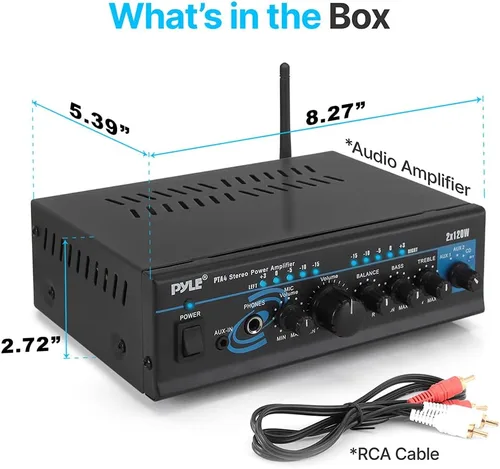 Vista 3 de Pyle Sistema amplificador de potencia de audio para el hogar con Bluetooth - 2 x 120 W Mini mezclador de doble canal caja de receptor estéreo