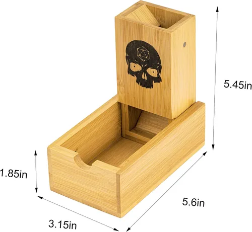 Vista 5 de Cusdie Torre de dados de bambú plegable de madera para juego de mesa, D&D, RPG (calavera)
