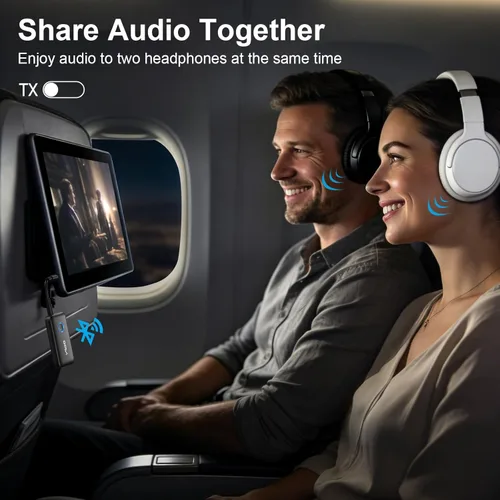 Vista 3 de YMOO Airplane Bluetooth Adapter for AirPods, Bluetooth Transmitter Receiver for TV, with aptX Adaptive & Low Latency, 3.5mm Aux Wireless Audio