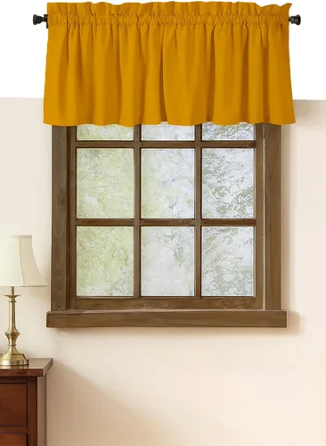 Vista 17 de Native Fab Juego de cortinas de cenefa para ventanas, paquete de 2, 54 x 18 pulgadas, bolsillo para barra, semitransparentes, cortinas cortas