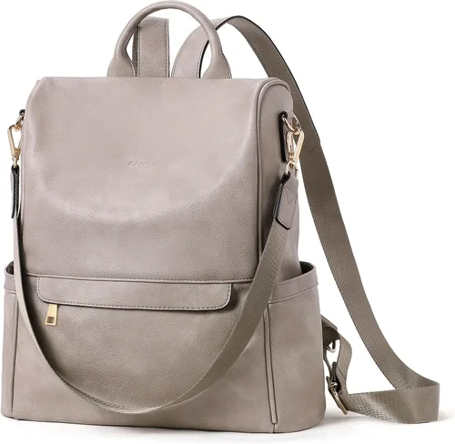 Vista 8 de CLUCI - Bolso de hombro tipo mochila de cuero para mujer, diseño grande y a la moda, para viajes