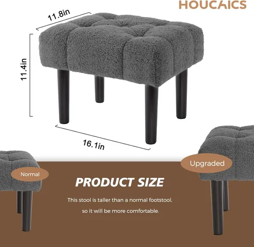 Vista 43 de HOUCHICS Taburete acolchado de piel, pequeño reposapiés otomano con patas de madera, moderno reposo rectangular para sala de estar, sofá, escritorio