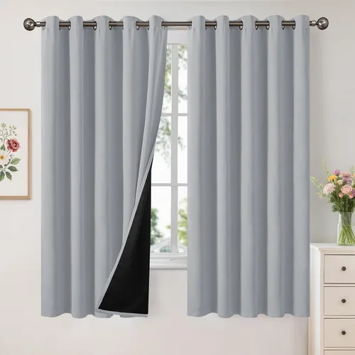 Vista 24 de YoungsTex Cortinas de invierno aisladas 100% opacas para dormitorio, 63 pulgadas de largo, cortinas térmicas con ojales, oscurecimiento de Azul Denim