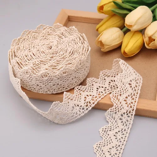 IDONGCAI - Borde de encaje de ganchillo de 1.5 pulgadas, borde triangular para coser, 10 yardas, color beige | Soft polycotton;10 continuous