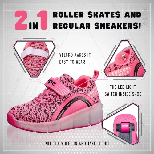 Vista 6 de SDSPEED - Zapatos deportivos de patinaje para niños con ruedas individuales de LED