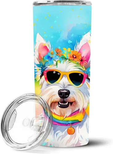 Vista 75 de Caroline's Treasures Siberian Husky Hippie Dawg - Vaso delgado de acero inoxidable al vacío de doble pared reutilizable, vaso aislado para café