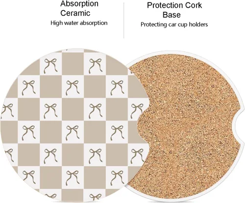 Vista 2 de Posavasos absorbentes para automóvil, paquete de 2 unidades para portavasos (beige)