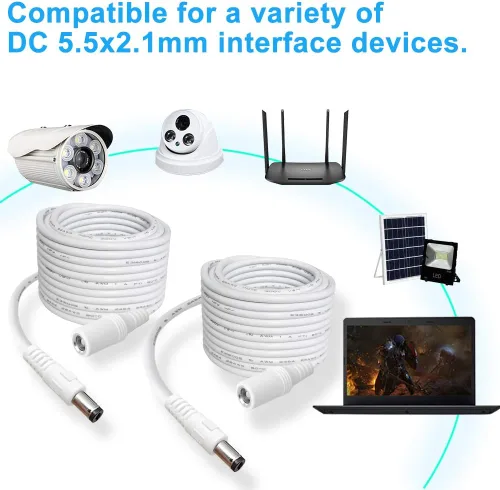 Vista 5 de SIOCEN Paquete de 2 cables de extensión de alimentación CC de 10 pies, cable de extensión de 5,5 mm x 2,1 mm, cable de extensión de 12 V para cámara
