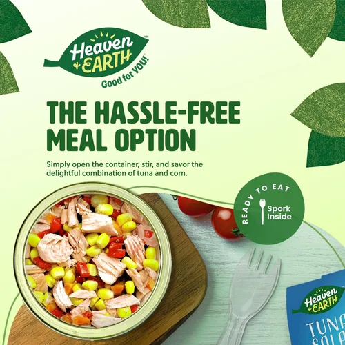 Vista 3 de Heaven & Earth Ensalada de atún lista para comer con maíz y verduras, 5.64 onzas (paquete de 4) Gran fuente de proteínas Comidas aptas