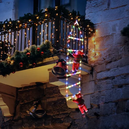 Vista 7 de Luces LED de escalera con Papá Noel escalador, 2.5 pies, luces decorativas de Navidad para interiores, 8 modos, árbol de luces de Navidad