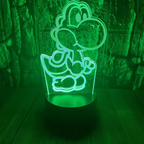Mario Super Bros Yoshi - Lámpara de mesa LED 3D con ilusión óptica para decoración de dormitorio, con control remoto, isla Yoshi, 7 colores que