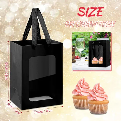 Vista 2 de Yexiya 15 bolsas de regalo de papel con ventana transparente, 7 x 5 x 10 pulgadas, bolsas de compras de papel kraft para bodas, cumpleaños