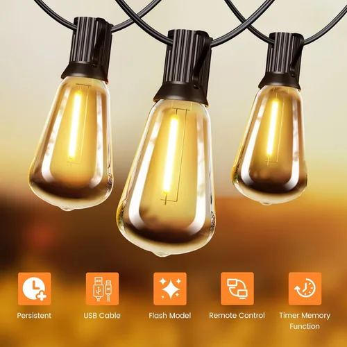 Vista 8 de OHLUX Guirnalda de Luces Solares Globo de 35 pies para exteriores, luces solares impermeables para patio con control remoto, 17 bombillas de Blanco