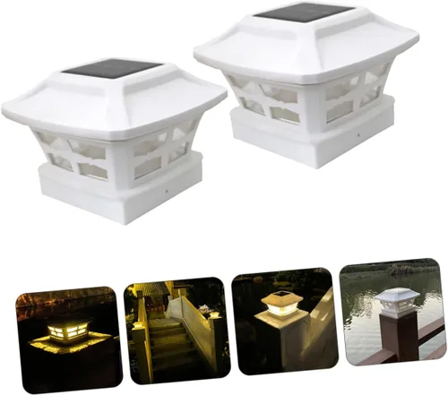 Vista 8 de 2pcs Solar Energy Pillar Lamps Outdoor Yard Fence Lights with Warm White and Cool White LED Solar Powered Decorative Courtyard Lighting for Fence