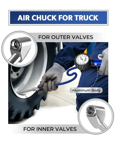 Vista 8 de Inflador de neumáticos con manómetro y manguera más larga, portabrocas de aire más preciso y resistente con medidor para compresor de aire