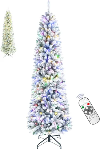 Vista 13 de Árbol de Navidad de abeto preiluminado de 6 pies con control remoto, 300 luces LED de cambio de color blanco cálido multicolor, artificial