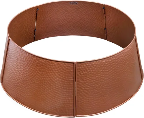Vista 2 de AuldHome Design Collar de árbol de granja martillado de cobre (base de 29 pulgadas de diámetro), esmalte vintage, acento de árbol de Navidad